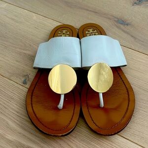 Tory Burch Leather Sandal with Gold Coin